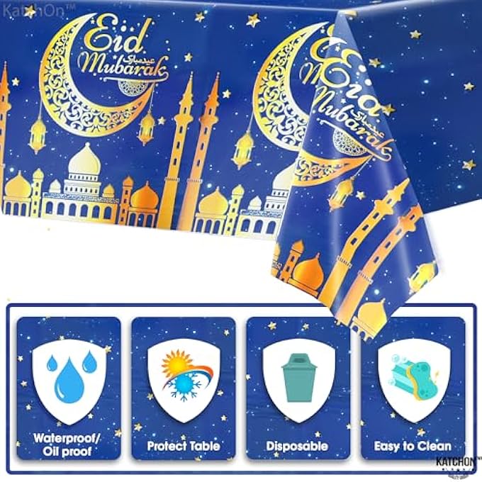 Bandai BLUE EID MUBARAK TABLE CLOTH108X54 INCH, PACK OF 3 | EID MUBARAK TABLE COVER FOR EID DECORATION FOR HOME | EID MUBARAK DECORATIONS, ISLAMIC DECORATIONS FOR TABLE | EID AL ADHA DECOR - Image 4